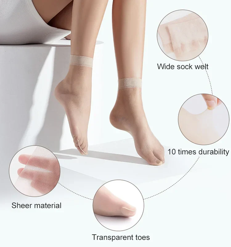 3 Pairs Women’s sheer crystal silk socks - Image 2